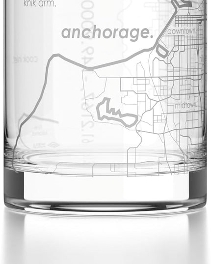 Well Told Engraved Anchorage Alaska Map Rocks Glass, Old Fashioned Glassware (11 oz, Clear) Etched Bourbon Tumbler, Gifts For Whiskey Lovers