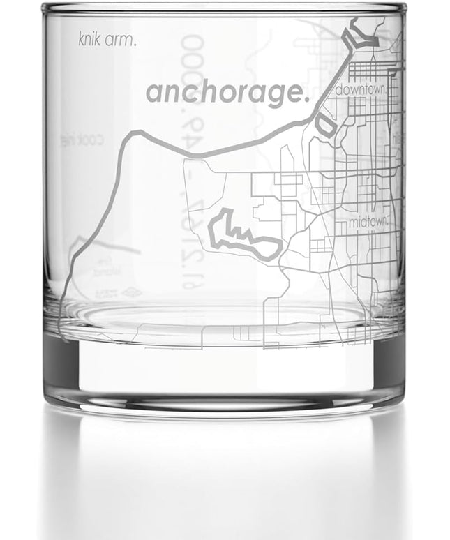 Well Told Engraved Anchorage Alaska Map Rocks Glass, Old Fashioned Glassware (11 oz, Clear) Etched Bourbon Tumbler, Gifts For Whiskey Lovers