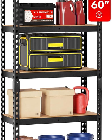 1655LBS Heavy Duty Storage Shelves, 5-Tier Metal Shelving for Garage, 11.8" D x 27.6" W x 60" H, with MDF Boards & Anti-Slip Mat, Ideal for Home, Office, and Warehouse Use