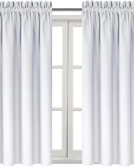 DWCN Blackout Curtains Room Darkening Thermal Insulated Bedroom Curtains Window Treatments, 42 x 45 inches Long, Set of 2 Greyish White Rod Pocket Drapes