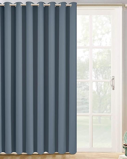 Yakamok 100% Blackout Thermal Insulated Curtains, Noise Reducing Barrier Panel for Sliding Glass Door, Full Light Blocking Patio Door Drapery for Patio/Living Room, W100 x L84, Stone Blue, 1 Panel