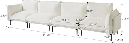 WJShome Sectional Couches for Living Room, Velvet 147" Modern 4 Seater Sofa with Removable Cushions Comfort Deep Seat ForApartment, 8" High Metal Legs, Easy to Clean, Beige
