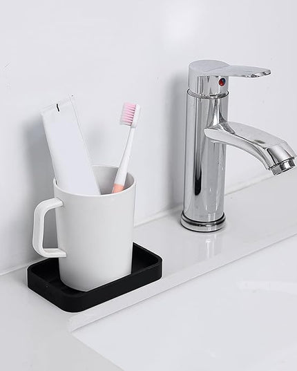 Silicone Kitchen Sink Organizer Tray for Multiple Usage,Easy Clean Sponges Holder for Kitchen Bathroom Counter or Sink,Dish Soap Dispenser,Scrubber,Bottle,Cup Black 4.9”x 3.2”