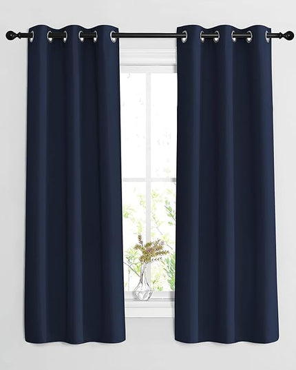 NICETOWN Navy Blue Blackout Curtains & Drapes - Window Treatment Energy Saving Thermal Insulated Room Darkening Solid Grommet Panels for Living Room (1 Pair, W37 x L63)