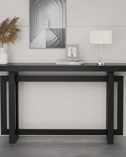 LKTART 59.05-Inch Long Behind Couch Sofa Table for Living Room, Farmhouse Console Table with Storage, Narrow Accent Entryway Tables for Hallway Entrance Foyer (Black)