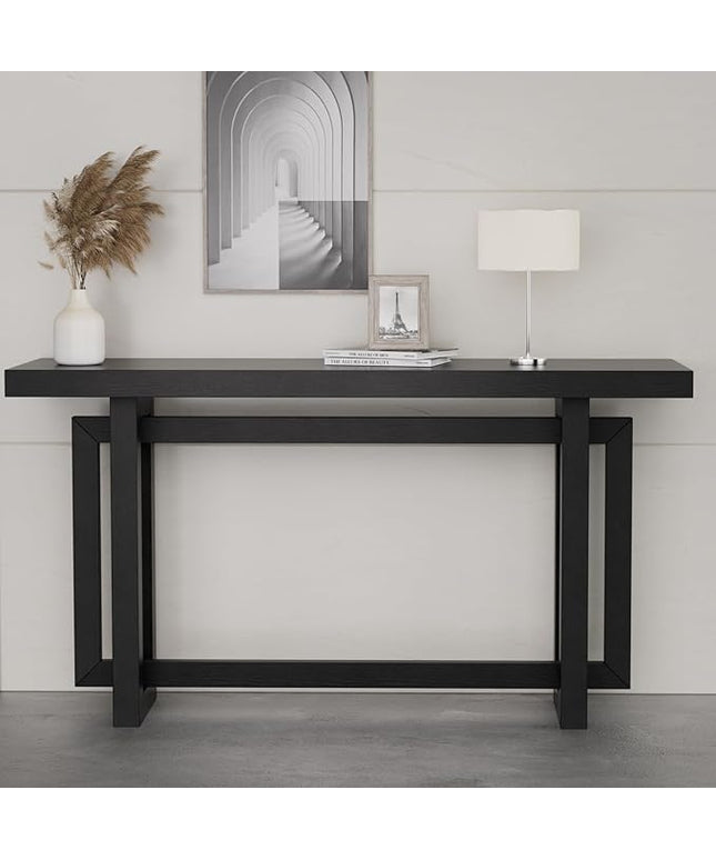 LKTART 59.05-Inch Long Behind Couch Sofa Table for Living Room, Farmhouse Console Table with Storage, Narrow Accent Entryway Tables for Hallway Entrance Foyer (Black)
