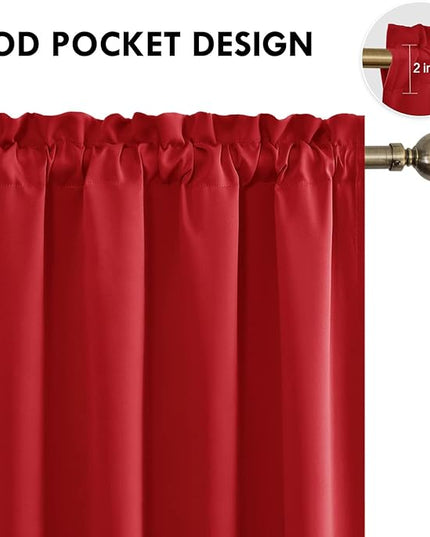 DWCN Blackout Curtains for Living Room Thermal Insulated, Energy Saving & Noise Reducing Bedroom Curtains, Red, W 70x L 84 Inch, Set of 2 Rod Pocket Curtain Panels