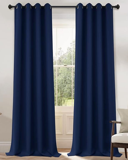 Yakamok Light Blocking Window Blackout Curtains Thermal Insulated Room Darkening Drapes for Bedroom,Solid Grommet Top Window Panels, 52x108 Inch, Navy Blue, One Pair