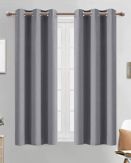 Yakamok Blackout Curtains Room Darkening Thermal Insulated Grommet top Window Curtains for Living Room, 38 x 54 inch, Grey, 2 Panels