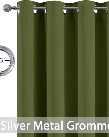 Yakamok Olive Green Curtains 84 Inches Length Blackout Curtain for Bedroom-Green Room Darkening Thermal Insulated Grommet Drapes for Living Room, 52W x 84L,2 Panels