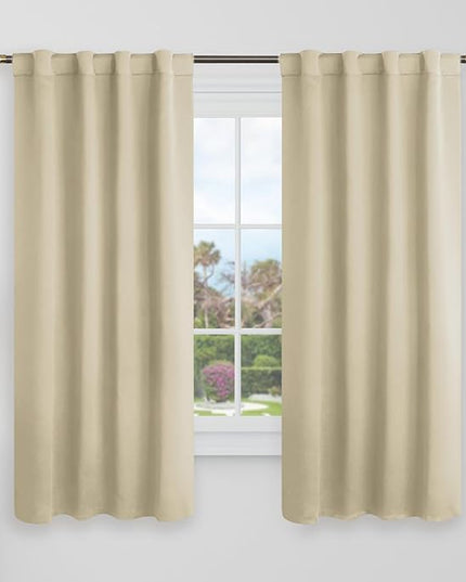 BGment Thermal Insulated Blackout Curtains 60 Inches Long for Bedroom - 34 x 60 inch Beige Curtains Room Darkening Rod Pocket and Back Tab Curtains for Kids Room, 2 Window Panels Set, Beige