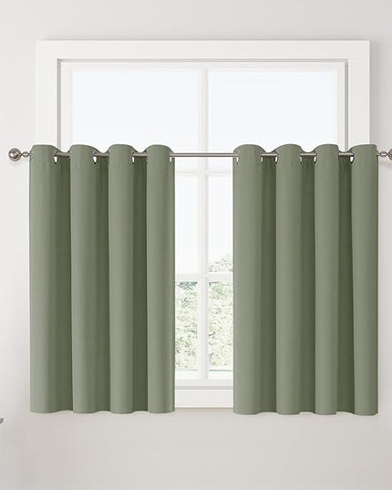 ChrisDowa 100% Blackout sage Solid Curtains 54 Inches Long 2 Panels for Bedroom Living Room,Farmhouse Room Darkening Thermal Insulated Soundproof Grommet Top Window Treatment Drapes,52x54