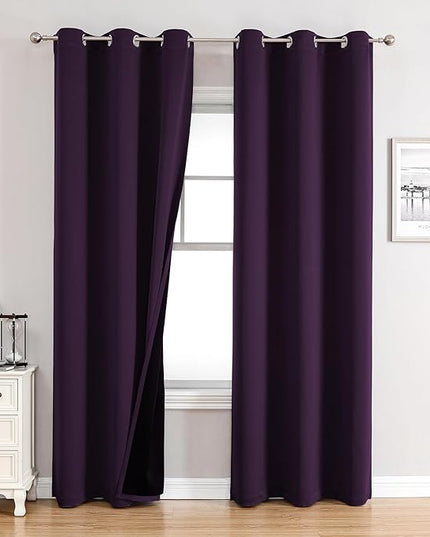 ChrisDowa 100% Blackout Curtains for Bedroom with Black Liner, 2 Thick Layers Total Blackout Thermal Insulated Grommet Window Curtains 2 Panels Set (Royal Purple, 42 x 84 Inch)