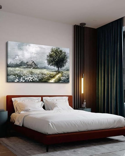 ERQINHUA Gray Large Canvas Wall Art For Living Room Farmhouse Wall Decor For Bedroom Office Home Decor Field scenery Paintings Tree Landscape Wall Pictures Printed Artwork Ready to Hang 30"X60"
