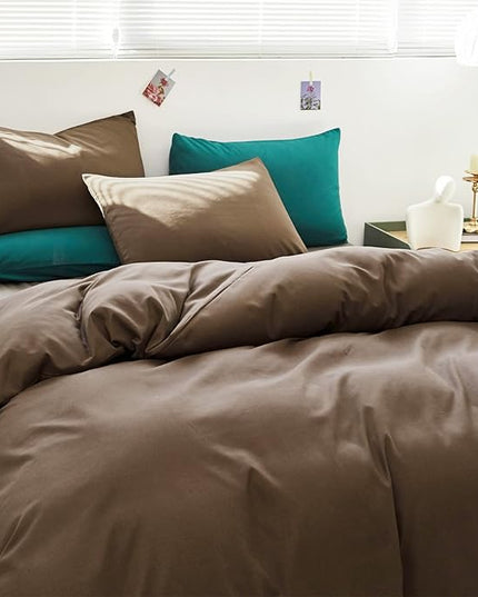 Luxlovery Brown Comforter Set Queen Mocha Brown Bedding Comforter Set Chocolate Color Solid Soft Breathable Blanket Quilts Chestnut Bedding Set for Women Men Queen