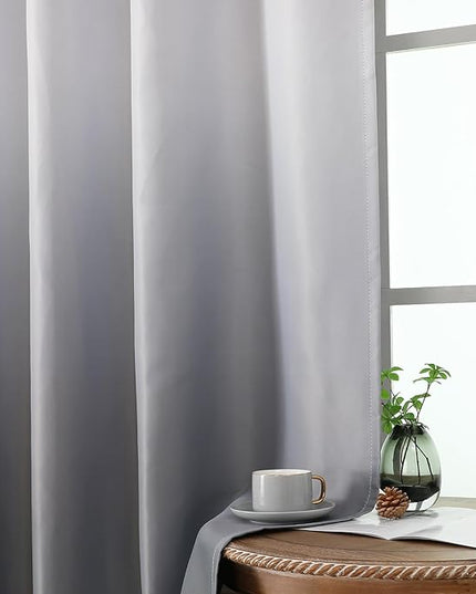 Estelar Textiler Grey and Greyish White Gradient Blackout Curtains 108 Inches Long, Gray Room Darkening Thermal Insulated Ombre Grommet Drapes for Bedroom and Living Room, 52x108 Inches, 2 Panels