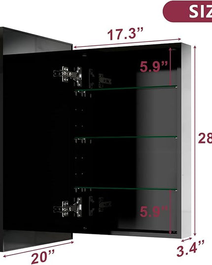 Black Medicine Cabinet Mirror, 17x30 Inch Bathroom Wall Cabinet Mirror with Storage & Adjustable Shelves, Wall Mounted Medicine Cabinets for Bathroom,Tempered Glass