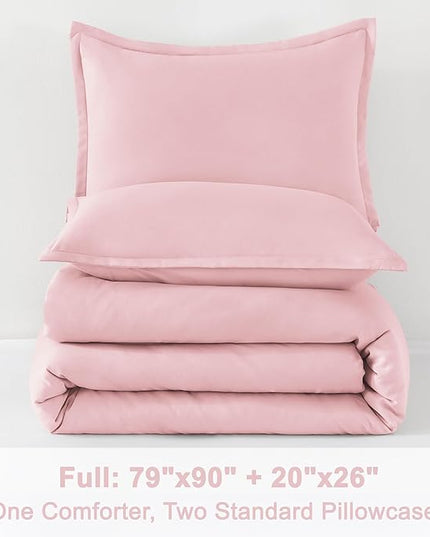 Litanika Pink Comforter Set Full Size, 3 Pieces Girls Women Cute Soft Solid Bedding Comforter Set, All Season Bed Set (79x90In Comforter & 2 Pillowcases)