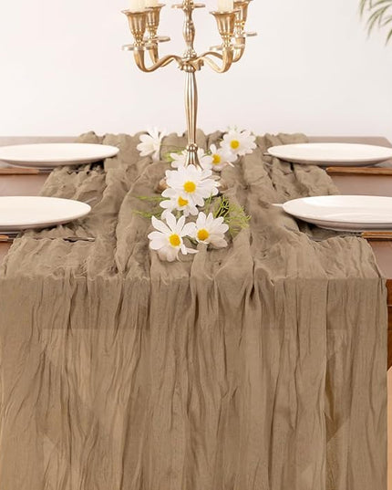 Socomi 3pcs Nude Brown Cheesecloth Table Runner Christmas Boho Rustic Gauze 120 inch 10FT Cheese Cloth Runner for Wedding Party Baby Shower Birthday Home Decor Holiday Decorations