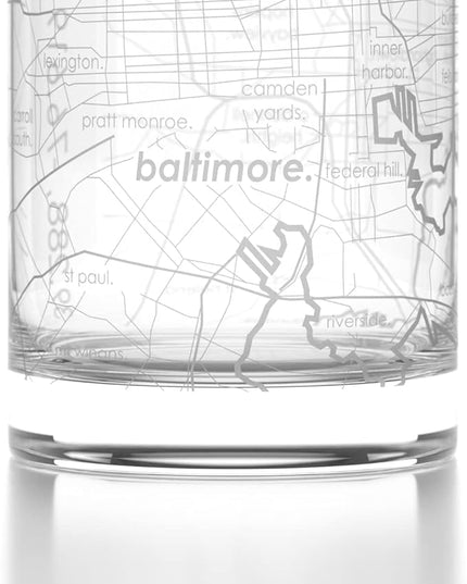 Well Told Engraved Baltimore Maryland Map Rocks Glass, Old Fashioned Whiskey Glass (11 oz, Clear) Etched Whiskey Glass, Gifts For Whiskey Lovers