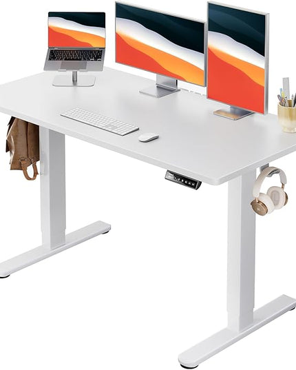 HUANUO Electric Standing Desk, 48" x 24" Whole Piece Desktop, Adjustable Height Computer Desk, 4 Height Memory Settings, Sit Stand Up Desk for Home Office, White