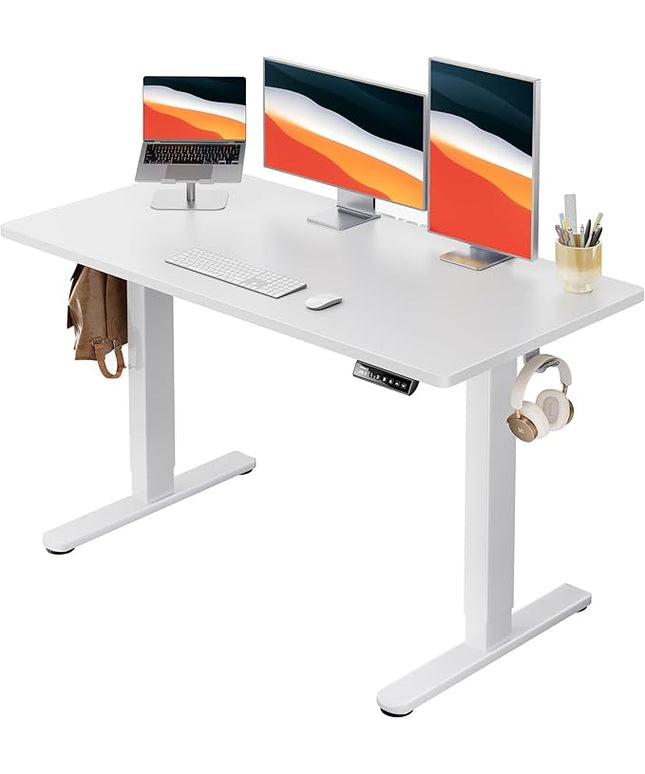 HUANUO Electric Standing Desk, 48" x 24" Whole Piece Desktop, Adjustable Height Computer Desk, 4 Height Memory Settings, Sit Stand Up Desk for Home Office, White