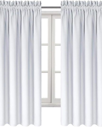 DWCN Blackout Curtains for Bedroom - Thermal Insulated Privacy Energy Saving Rod Pocket Drapes for Living Room, W 38 x L 63 Inch, Greyish White, Set of 2
