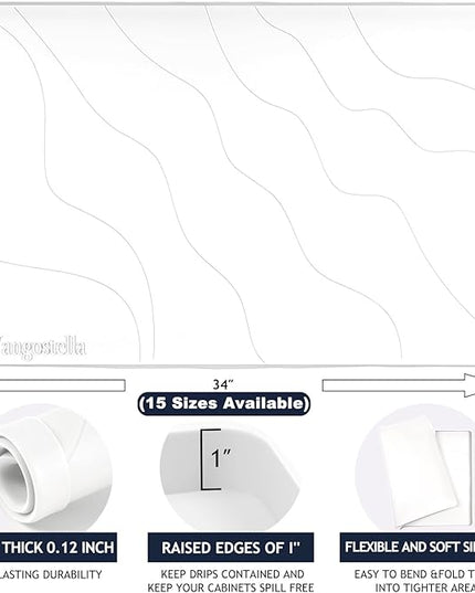 Heavy Duty Silicone Under Sink Mats for Kitchen Waterproof 40" x 19", Extra Thick Under Sink Rubber Mat Drip Tray, Raised Edge Under Sink Liner,Prevent Drips, Leaks, Spills,White