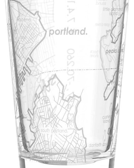 Well Told Engraved Portland Maine Map Pint Glass, Etched Beer Gift (16 oz, Clear) City Map Pint, Custom City Glassware, Gifts For Beer Lovers