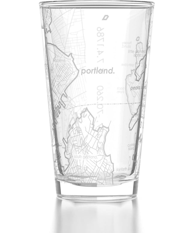 Well Told Engraved Portland Maine Map Pint Glass, Etched Beer Gift (16 oz, Clear) City Map Pint, Custom City Glassware, Gifts For Beer Lovers