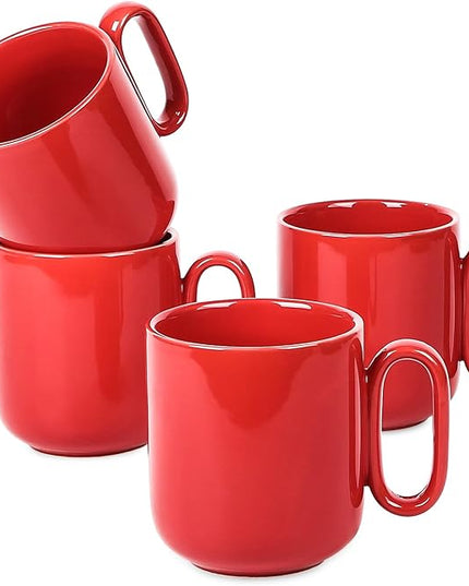 vicrays Ceramic Coffee Mug Set - 18 Ounce Large Stoneware Mug for Men Women - Unique Glazed Porcelain Mugs with Handle for Coffee Latte Tea Milk Cocoa - Set of 4 (Red)