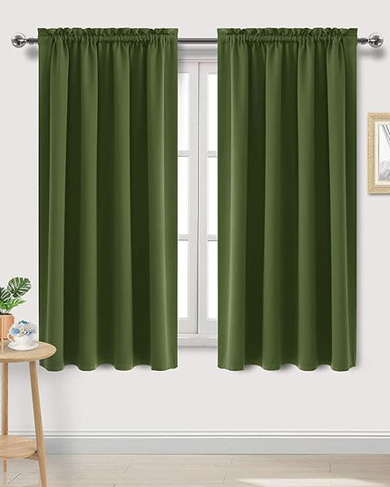 DWCN Olive Green Room Darkening Blackout Curtains - Thermal Insulated Privacy Energy Saving Window Curtain Drapes 42 x 63 inch Length, Set of 2 Bedroom Living Room Curtains