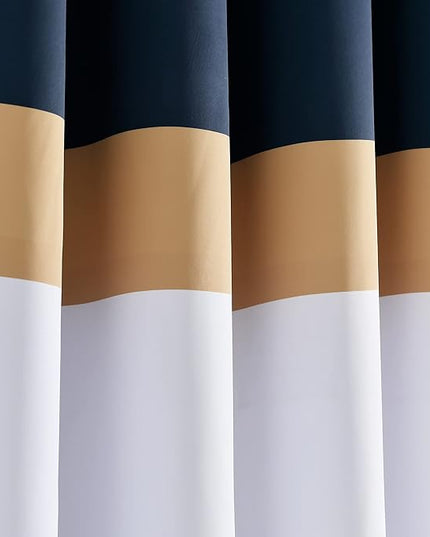 Lush Decor Alexander Color Block Light Filtering Window Curtain Panel Pair, 52"W x 84"L, Navy & Gold