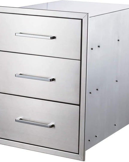 yuxiangBBQ Outdoor Kitchen Drawers Stainless Steel 3-Drawer BBQ Drawer 18" W x 23" H x 23" D Enclosed Built-in Drawer Flush Mount for Outdoor Kitchens & BBQ Islands