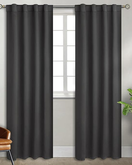 BGment Rod Pocket and Back Tab Blackout Curtains for Bedroom - Thermal Insulated Room Darkening Curtains for Living Room, 2 Window Curtain Panels (38 x 84 Inch, Dark Grey)
