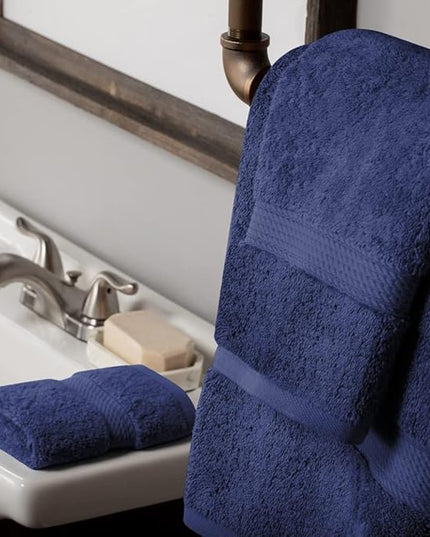 Superior Egyptian Cotton Pile 3 Piece Towel Set, Includes 1 Bath, 1 Hand, 1 Face Towel/Washcloth, Ultra Soft Luxury Towels, Thick Plush Essentials, Guest Bath, Spa, Hotel Bathroom, Navy Blue