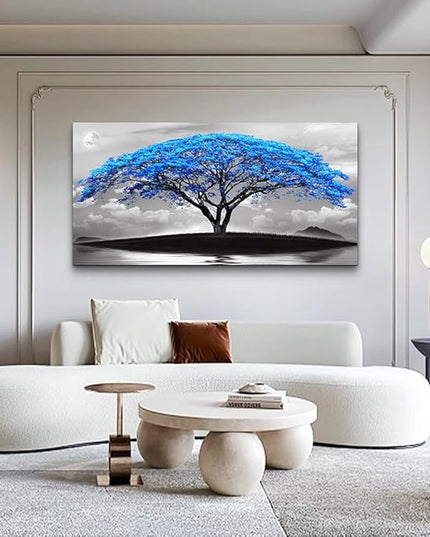Wapluam Black And White Pictures Large Canvas Prints Wall Art For Living Room Bedroom Wall Decor Blue Tree Landscape Painting To Hang Modern Home Decorations For Office Stretched And Framed Works