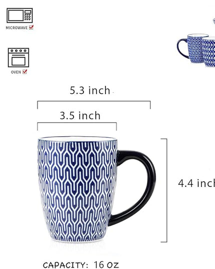 Selamica Ceramic Coffee Mugs Set of 4, 16 OZ Coffee Mug with Handle, Large Coffee Cups for Cappuccino, Tea, Mocha, Cocoa, Dishwasher Microwave Safe, Vintage Blue