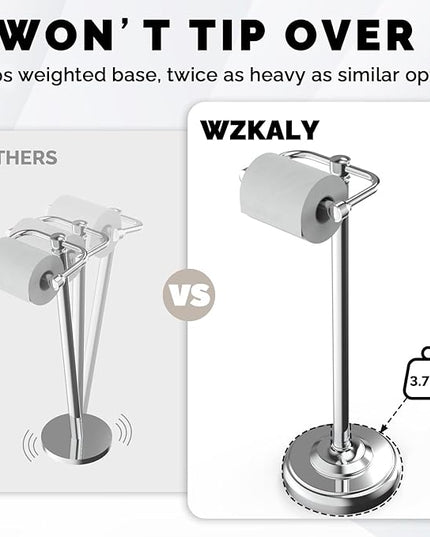 Toilet Paper Holder Stand, Polished Chrome Toilet Paper Holder Free Standing, Post Pivoting Design & Stable Weighted Base SUS304 Stainless Steel for Bathroom(Mega Roll)