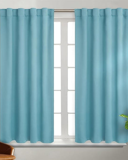 BGment Rod Pocket and Back Tab Blackout Curtains for Bedroom - Thermal Insulated Room Darkening Curtains for Living Room, Set of 2 Panels (38 x 54 Inch, Aqua)