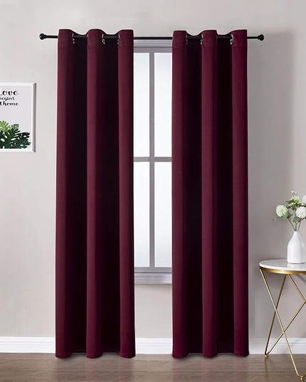 ChrisDowa Grommet Blackout Curtains for Bedroom and Living Room - 2 Panels Set Thermal Insulated Room Darkening Curtains (Burgundy Red, 42W x 84L)