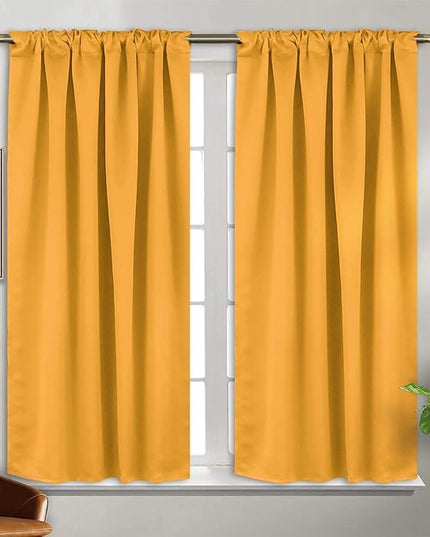 BGment Rod Pocket and Back Tab Blackout Curtains for Bedroom - Thermal Insulated Room Darkening Curtains for Living Room, 2 Window Curtain Panels (38 x 45 Inch, Mustard Yellow)