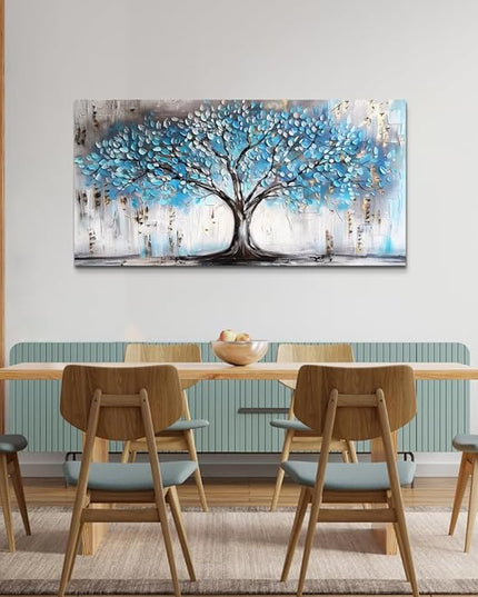 Wapluam Wall Art For Living Room Farmhouse Large Decoration For Bedroom Office Pictures Artwork Wall Decor Tree Abstract Canvas prints Wall Paintings Blue Modern Poster Home Decorations 24"X48"