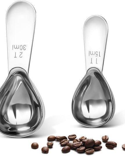 Coffee Scoop Set, Tablespoon Scoop 2 Pc Set (1 Tbsp & 2 Tbsp), Stainless Steel Measuring Spoons for Ground Coffee with Short Handles, for Tea, Sugar, or Flour