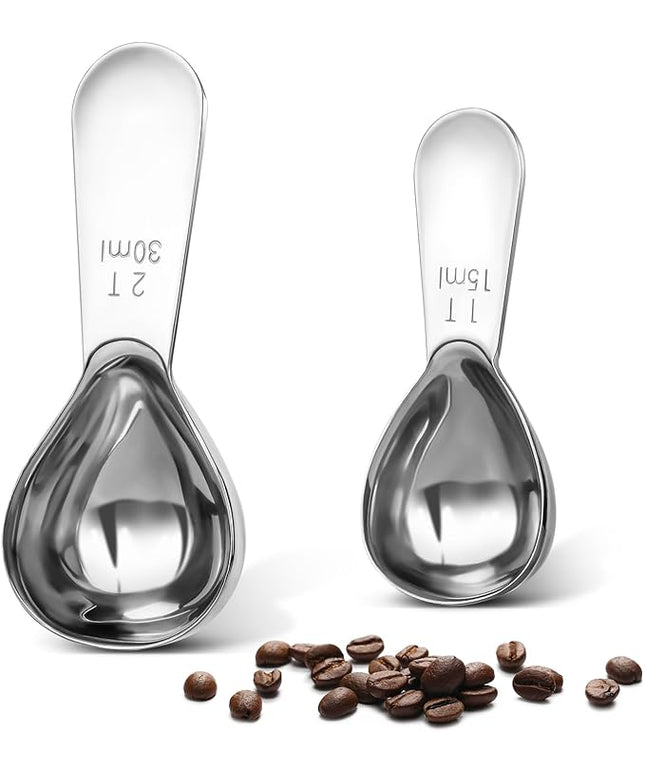 Coffee Scoop Set, Tablespoon Scoop 2 Pc Set (1 Tbsp & 2 Tbsp), Stainless Steel Measuring Spoons for Ground Coffee with Short Handles, for Tea, Sugar, or Flour