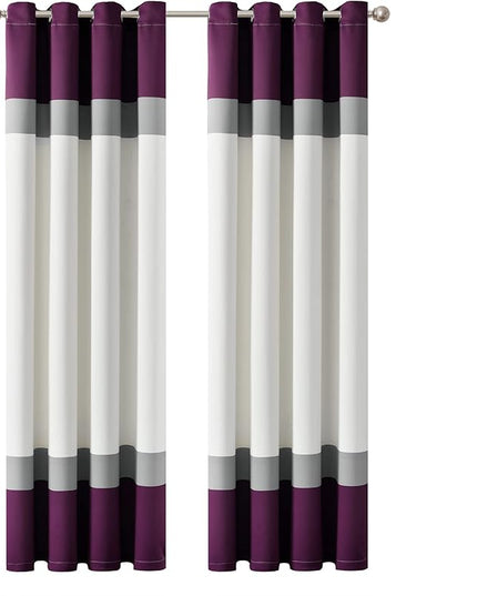 Lush Decor Alexander Color Block Light Filtering Window Curtain Panel Pair, 52"W x 84"L, Purple & Gray