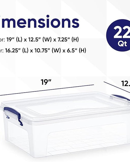 Superio Storage Bins with Lids- Clear Boxes for Organizing, Stackable Plastic Containers- BPA Free, Non-Toxic, Odor Free, Organizer for Home, Office, Dorm (6 Pack, 22.7 Qt)
