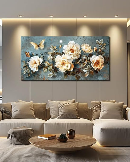 PHAOHUAXM Canvas Wall Decor For Bedroom Wall Art For Living Room Office Decor Abstract White Flower Wall Paintings Pictures Modern Artwork Posters Restaurant kitchen Home Decor Aesthetic 20"x40"