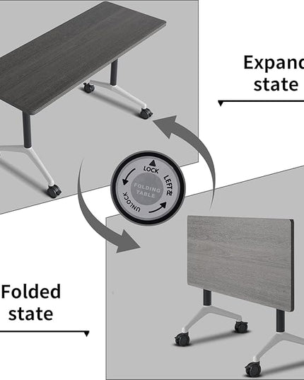 Conference Room Table with Flip-Top Design for Dynamic Meetings, Business Table Computer Desk with Heavy-Duty Frame,Foldable Seminar Meeting Tables for Home Office (2, B, 61IN)
