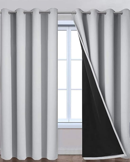 Yakamok 90 Inch Long 100% Blackout Curtains for Bedroom, 2 Thick Layers Thermal Insulated Grommet Total Blackout Drapes with Black Liner for Living Room (52Wx90L,Light Grey, 2 Panels)